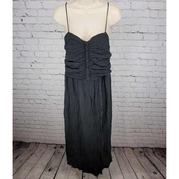 MASSCOB Grey Linen Strappy Ruched Cotton Lined Dress Spain Made Small S *strap - Picture 1 of 15